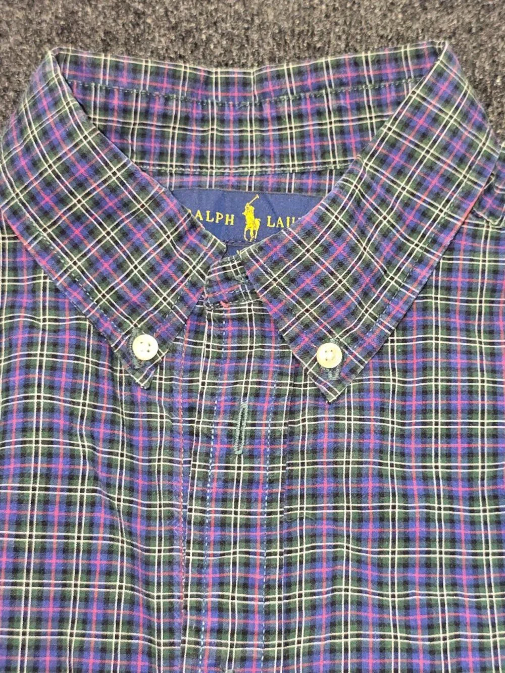 Ralph Lauren Boys Long Sleeve Plaid Shirt Youth XL (18‑20) Blue Green Purple Che